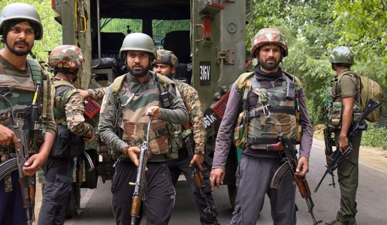 Security forces during an operation in Bandipora, Jammu & Kashmir, neutralizing a terrorist in an ongoing encounter as part of Operation Kaitsan.