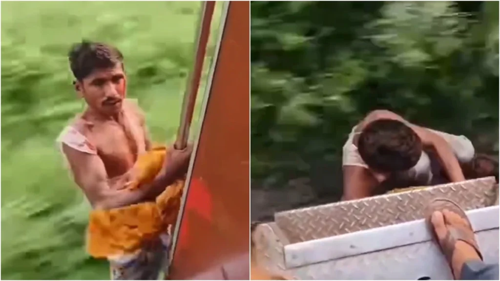 thief hangs from moving train in bihar